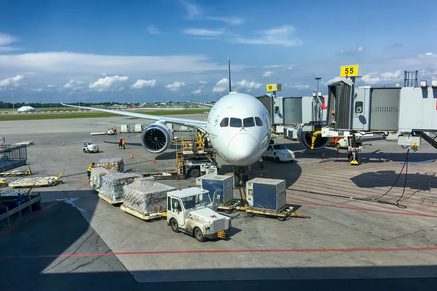 Air freight being loaded onto an aircraft